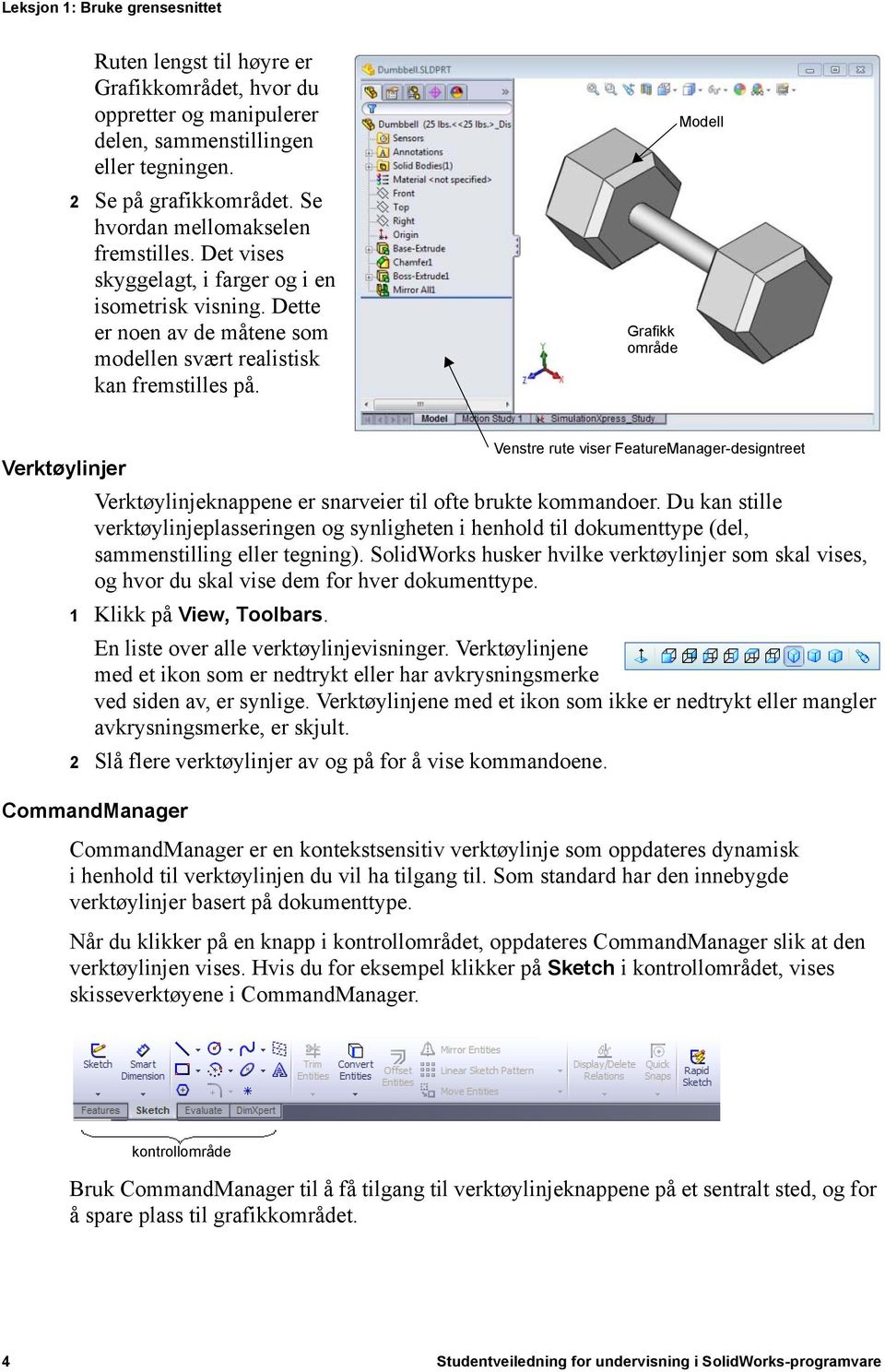 Grafikk område Modell Verktøylinjer Verktøylinjeknappene er snarveier til ofte brukte kommandoer.