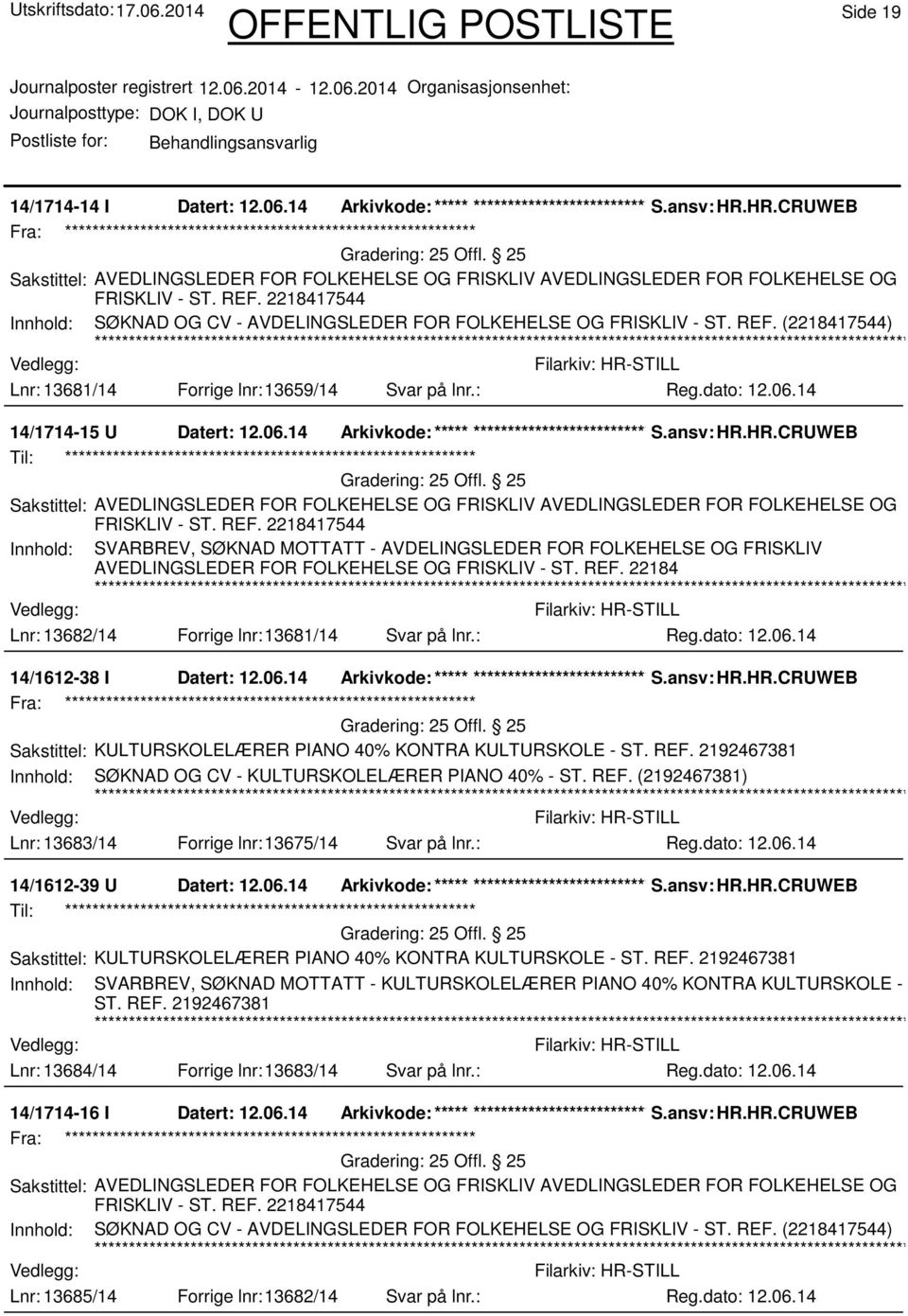 REF. (2218417544) Lnr: 13681/14 Forrige lnr:13659/14 Svar på lnr.: 14/1714-15 U Datert: 12.06.14 Arkivkode:***** ****************************** S.ansv: HR.