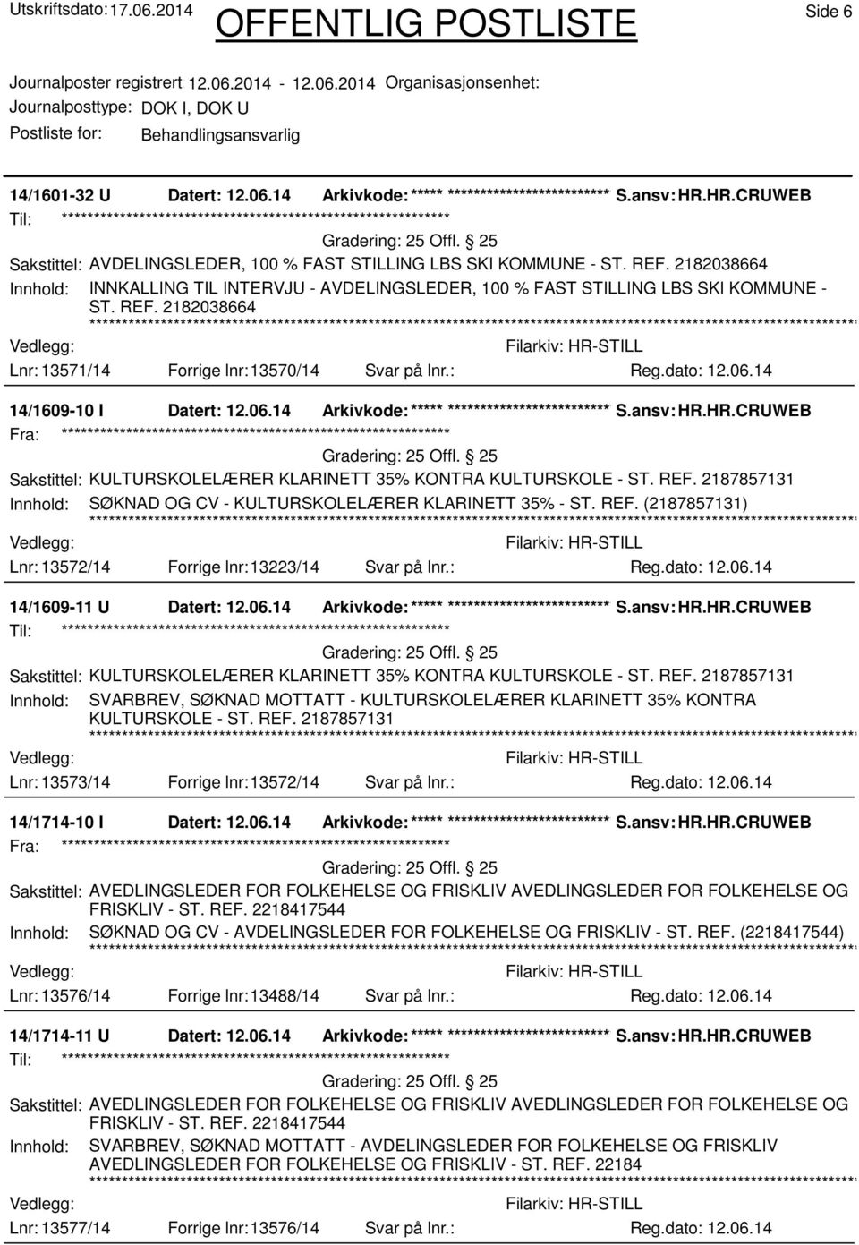 14 Arkivkode:***** ****************************** S.ansv: HR.HR.CRUWEB Sakstittel: KULTURSKOLELÆRER KLARINETT 35% KONTRA KULTURSKOLE - ST. REF.