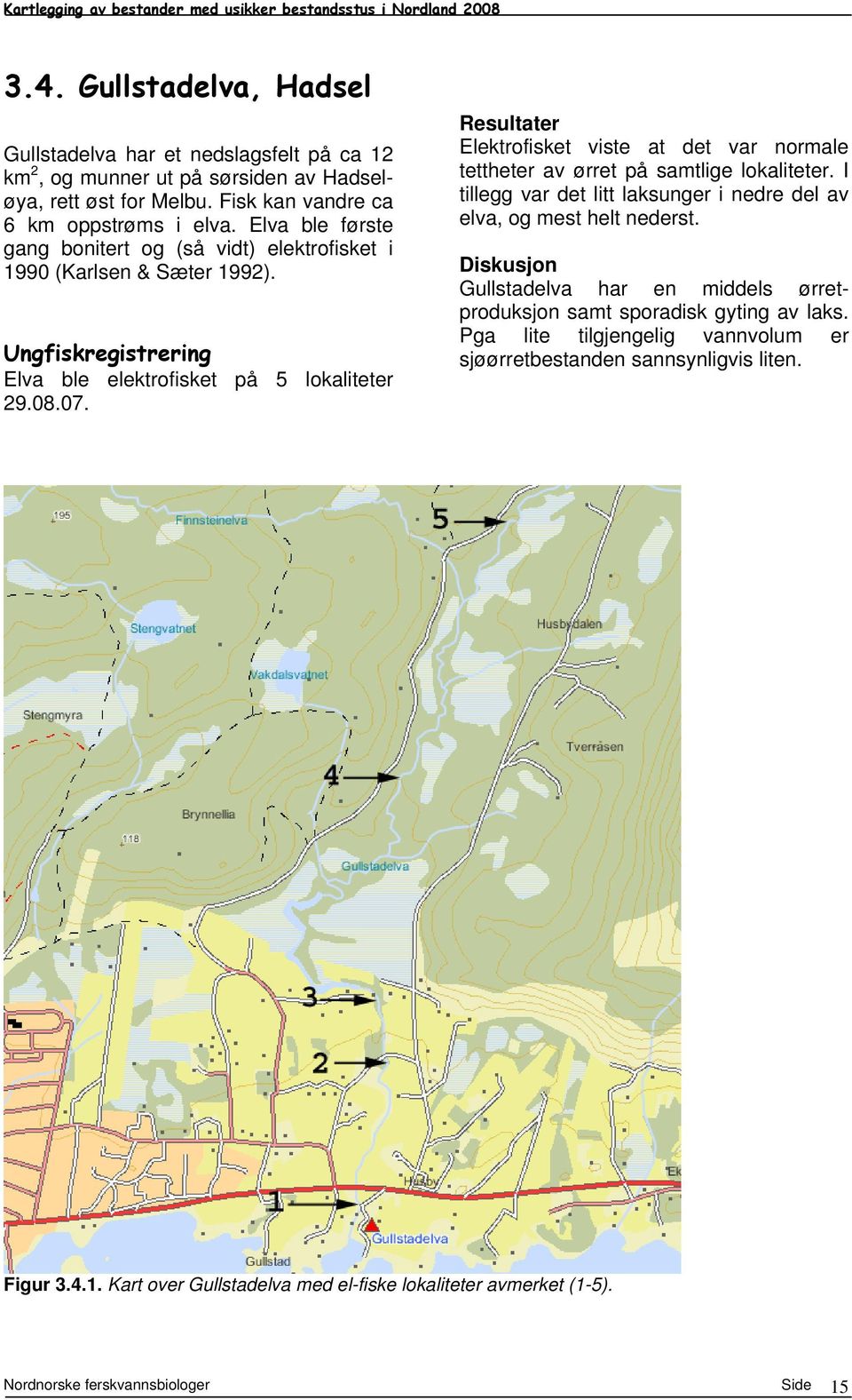 Resultater Elektrofisket viste at det var normale tettheter av ørret på samtlige lokaliteter. I tillegg var det litt laksunger i nedre del av elva, og mest helt nederst.