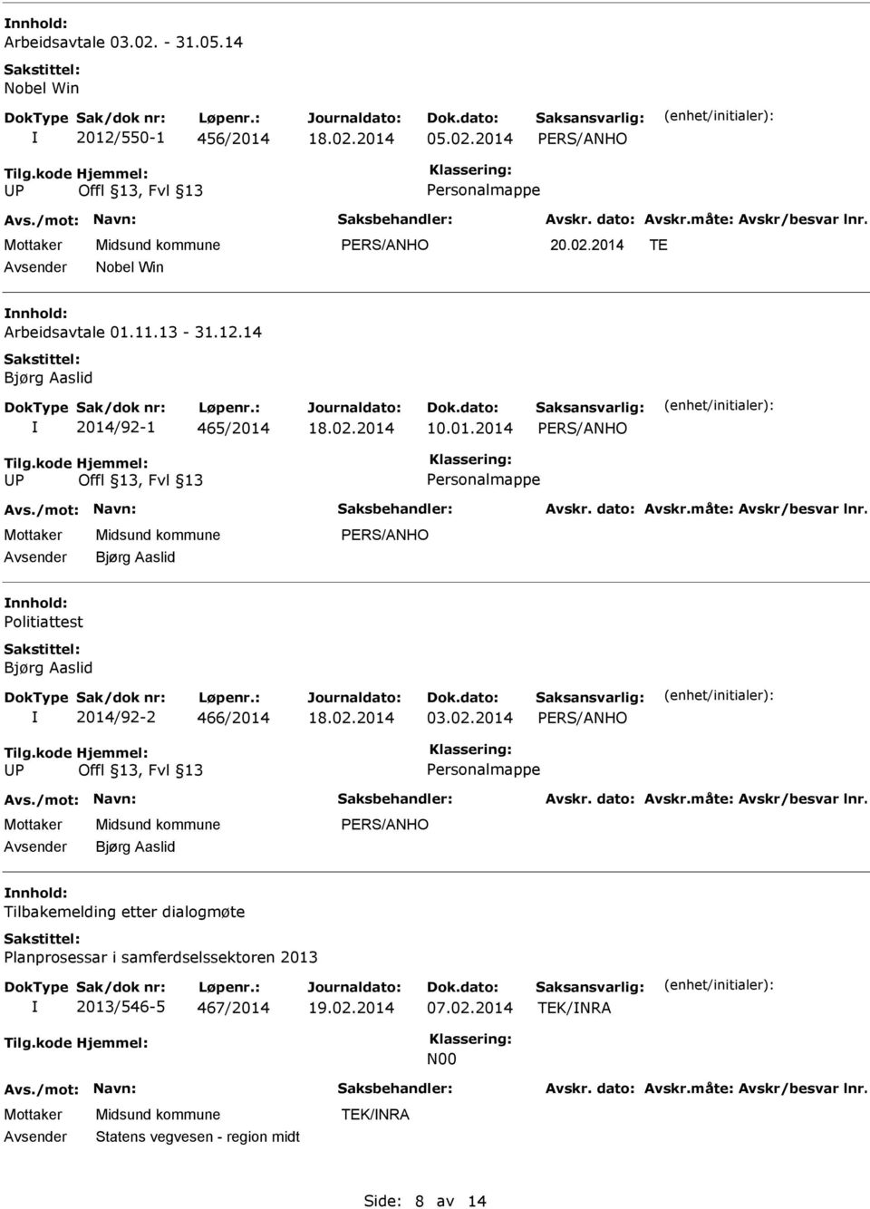 01.2014 Bjørg Aaslid nnhold: Bjørg Aaslid 2014/92-2 466/2014 03.02.