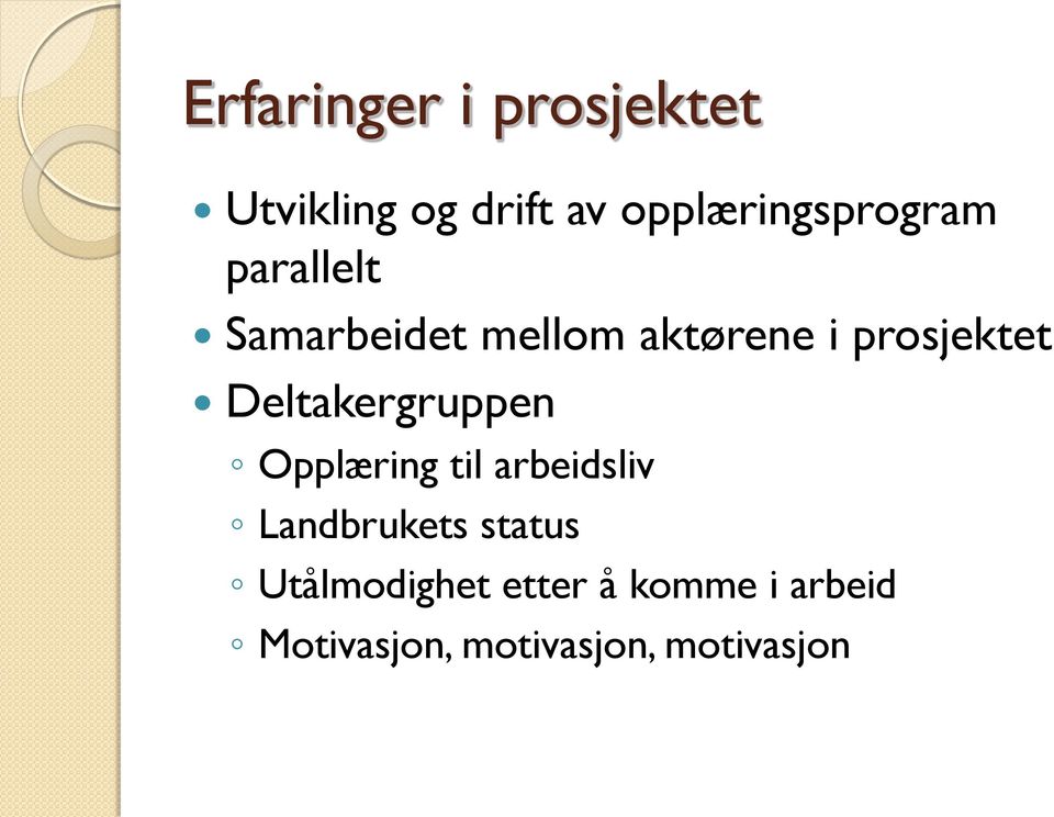 prosjektet Deltakergruppen Opplæring til arbeidsliv