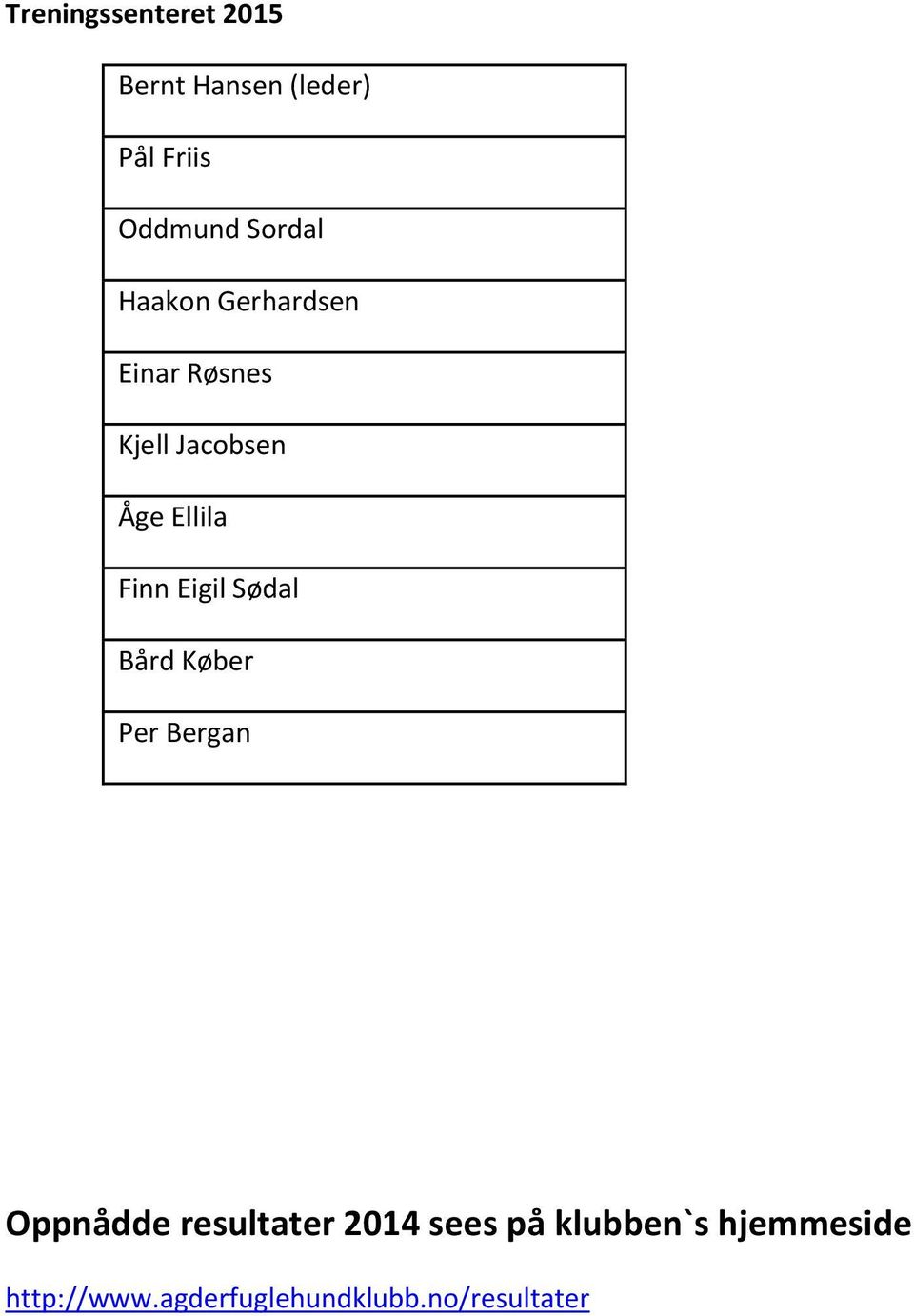 Finn Eigil Sødal Bård Køber Per Bergan Oppnådde resultater 2014