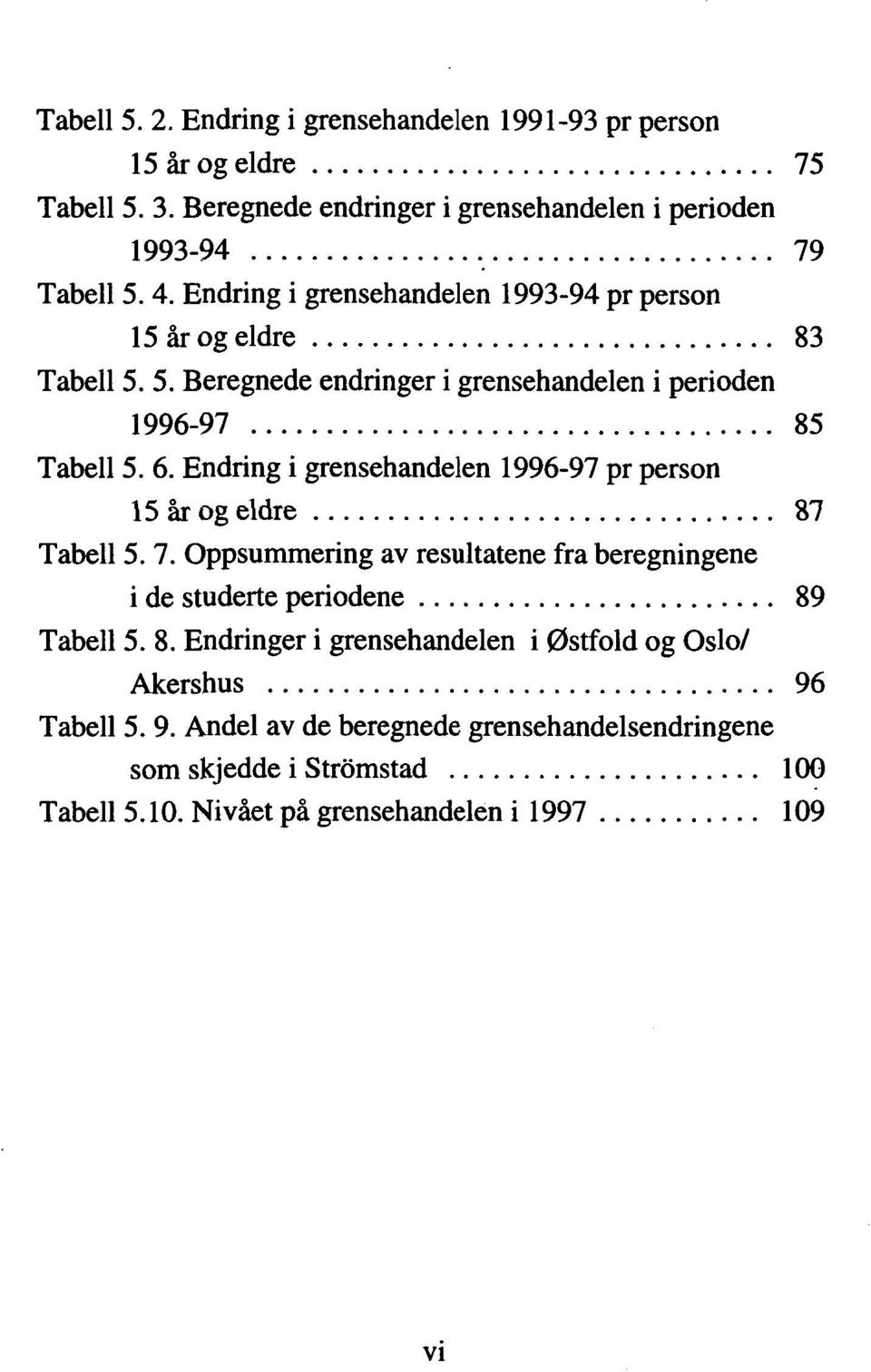 Endring i grensehandelen 1996-97 pr person 15 år og eldre... 87 Tabell 5. 7. Oppsummering av resultatene fra beregningene de i studerte periodene... 89 Tabell 5. 8. Endringer i grensehandelen i Østfold og Oslo/ Akershus.