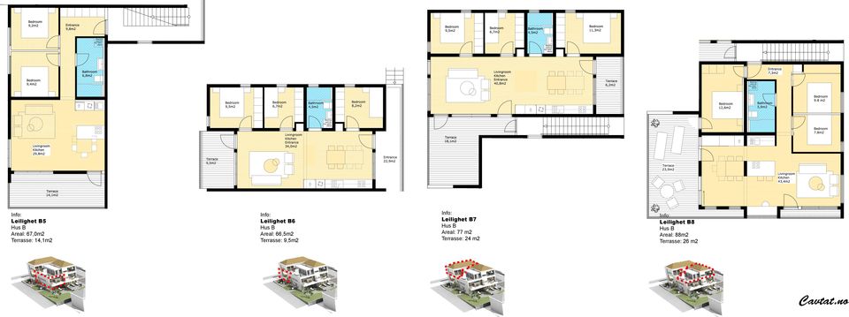 Terrasse: 9,5m2 Leilighet B7 Areal: 77 m2