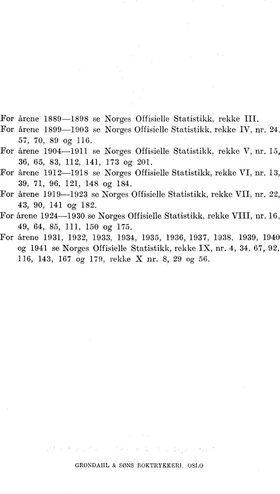 For årene 999 se Norges Offisielle Statistikk, rekke VII, nr.,, 9, og 8. For årene 99 se Norges Offisielle Statistikk, rekke VIII, nr. 6, 9, 6, 8,, og.