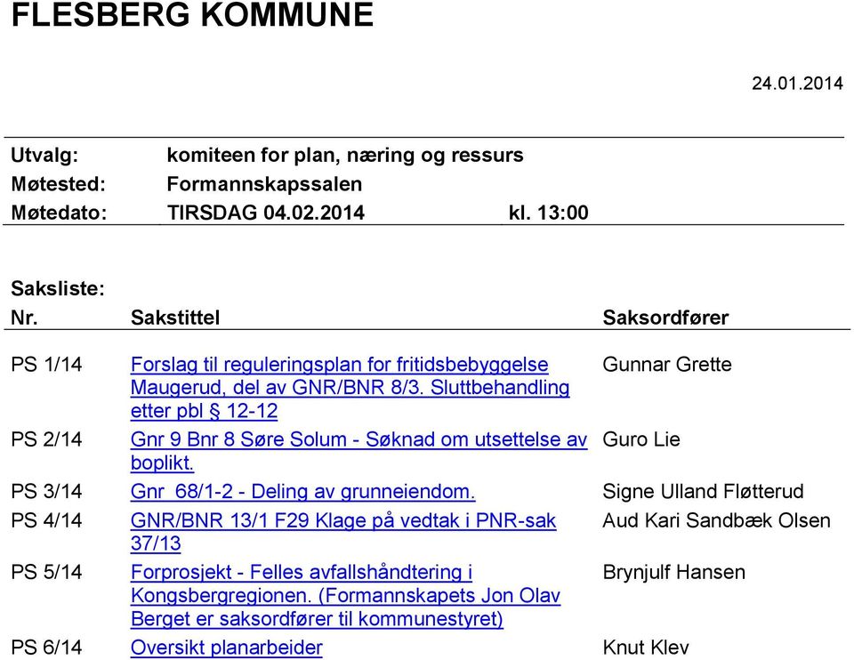 Sluttbehandling etter pbl 12-12 PS 2/14 Gnr 9 Bnr 8 Søre Solum - Søknad om utsettelse av Guro Lie boplikt. PS 3/14 Gnr 68/1-2 - Deling av grunneiendom.