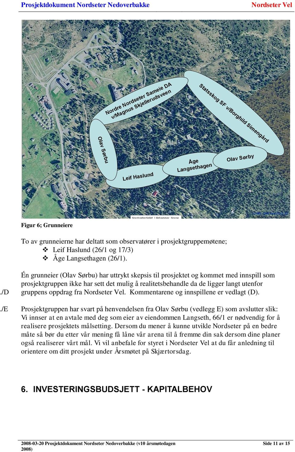 /E Én grunneier (Olav Sørbu) har uttrykt skepsis til prosjektet og kommet med innspill som prosjektgruppen ikke har sett det mulig å realitetsbehandle da de ligger langt utenfor gruppens oppdrag fra.