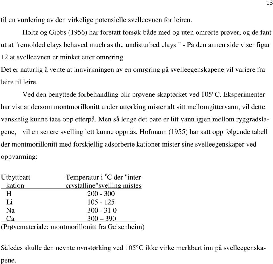 " - På den annen side viser figur 12 at svelleevnen er minket etter omrøring. Det er naturlig å vente at innvirkningen av en omrøring på svelleegenskapene vil variere fra leire til leire.