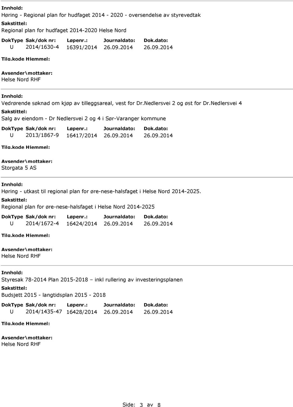 Nedlersvei 4 Salg av eiendom - Dr Nedlersvei 2 og 4 i Sør-Varanger kommune 2013/1867-9 16417/2014 Storgata 5 AS Høring - utkast til regional plan for