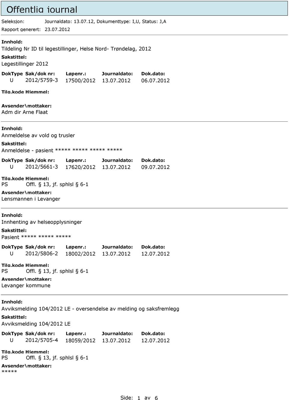 2012 Tildeling Nr D til legestillinger, Helse Nord- Trøndelag, 2012 Legestillinger 2012 2012/5759-3 17500/2012 06.07.