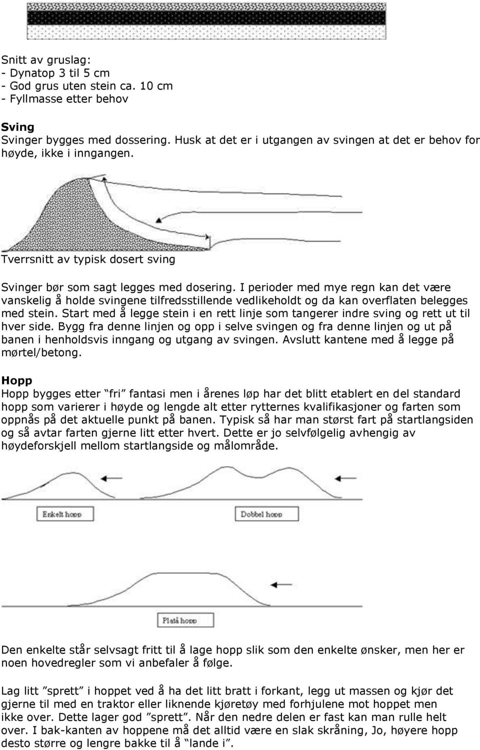 I perioder med mye regn kan det være vanskelig å holde svingene tilfredsstillende vedlikeholdt og da kan overflaten belegges med stein.