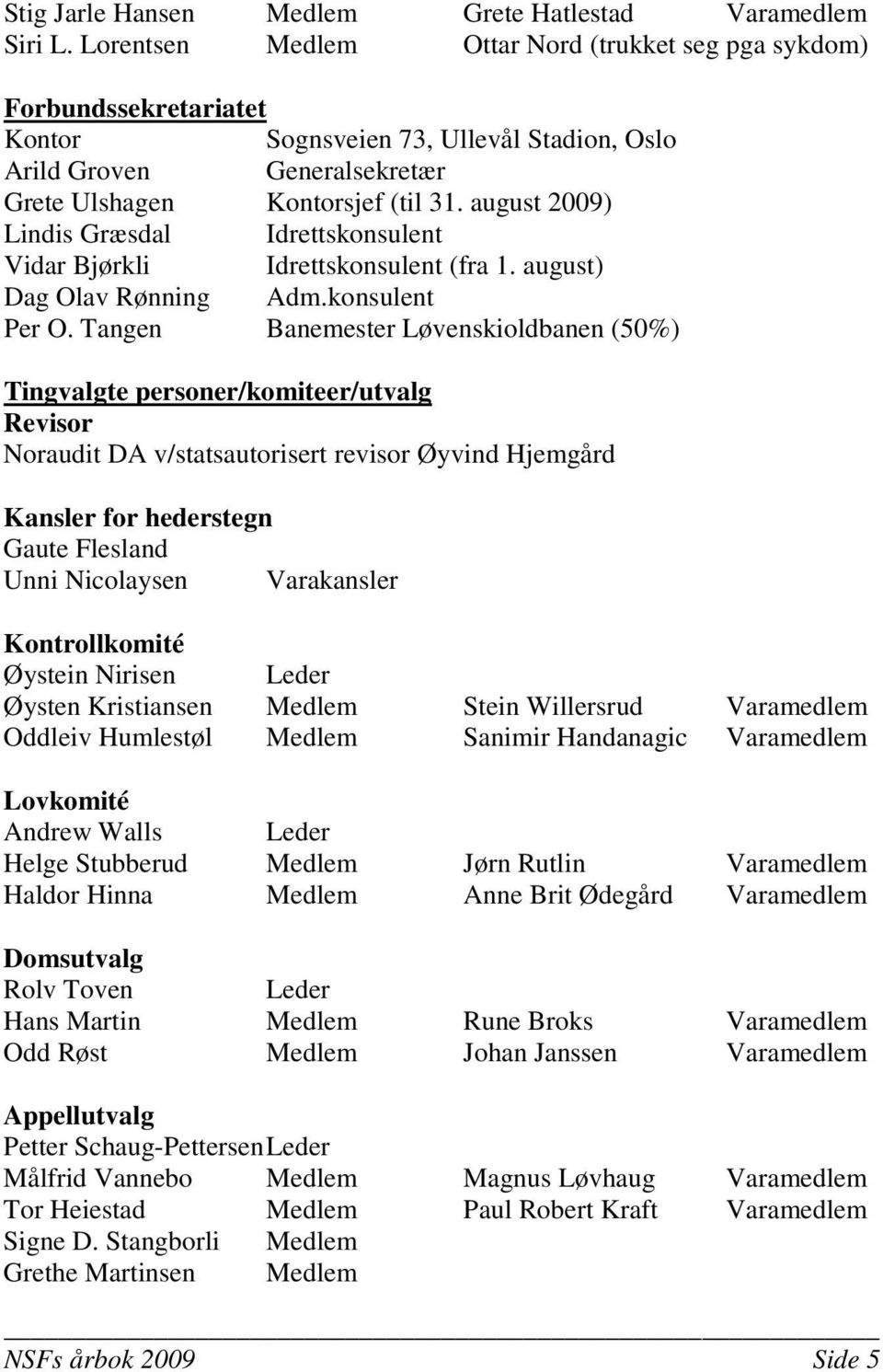 august 2009) Lindis Græsdal Idrettskonsulent Vidar Bjørkli Idrettskonsulent (fra 1. august) Dag Olav Rønning Adm.konsulent Per O.