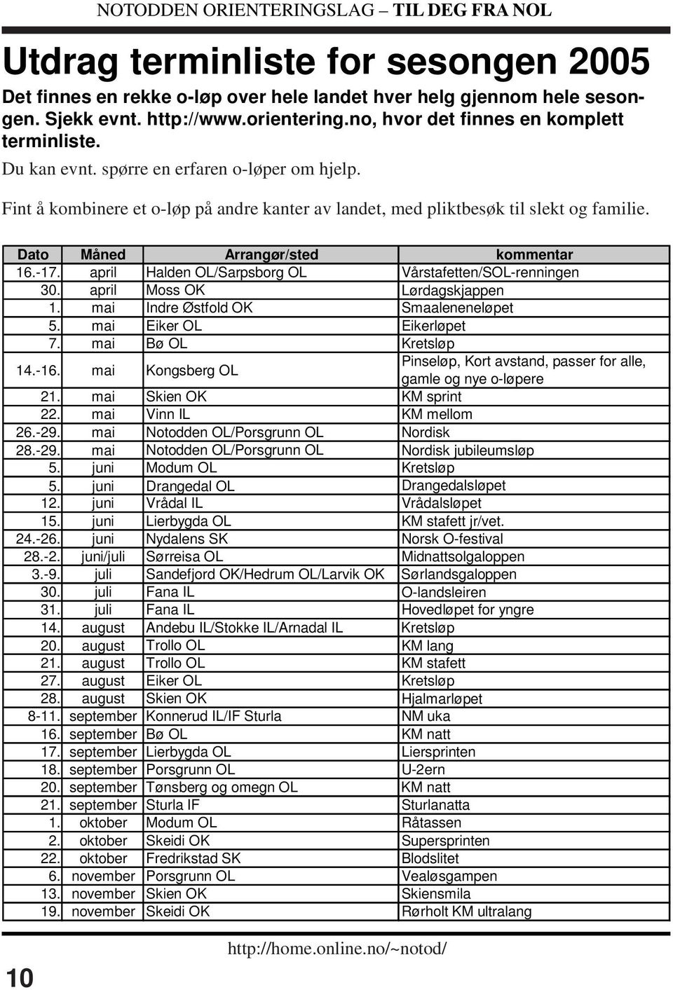 april Halden OL/Sarpsborg OL Vårstafetten/SOL-renningen 30. april Moss OK Lørdagskjappen 1. mai Indre Østfold OK Smaaleneneløpet 5. mai Eiker OL Eikerløpet 7. mai Bø OL Kretsløp 14.-16.