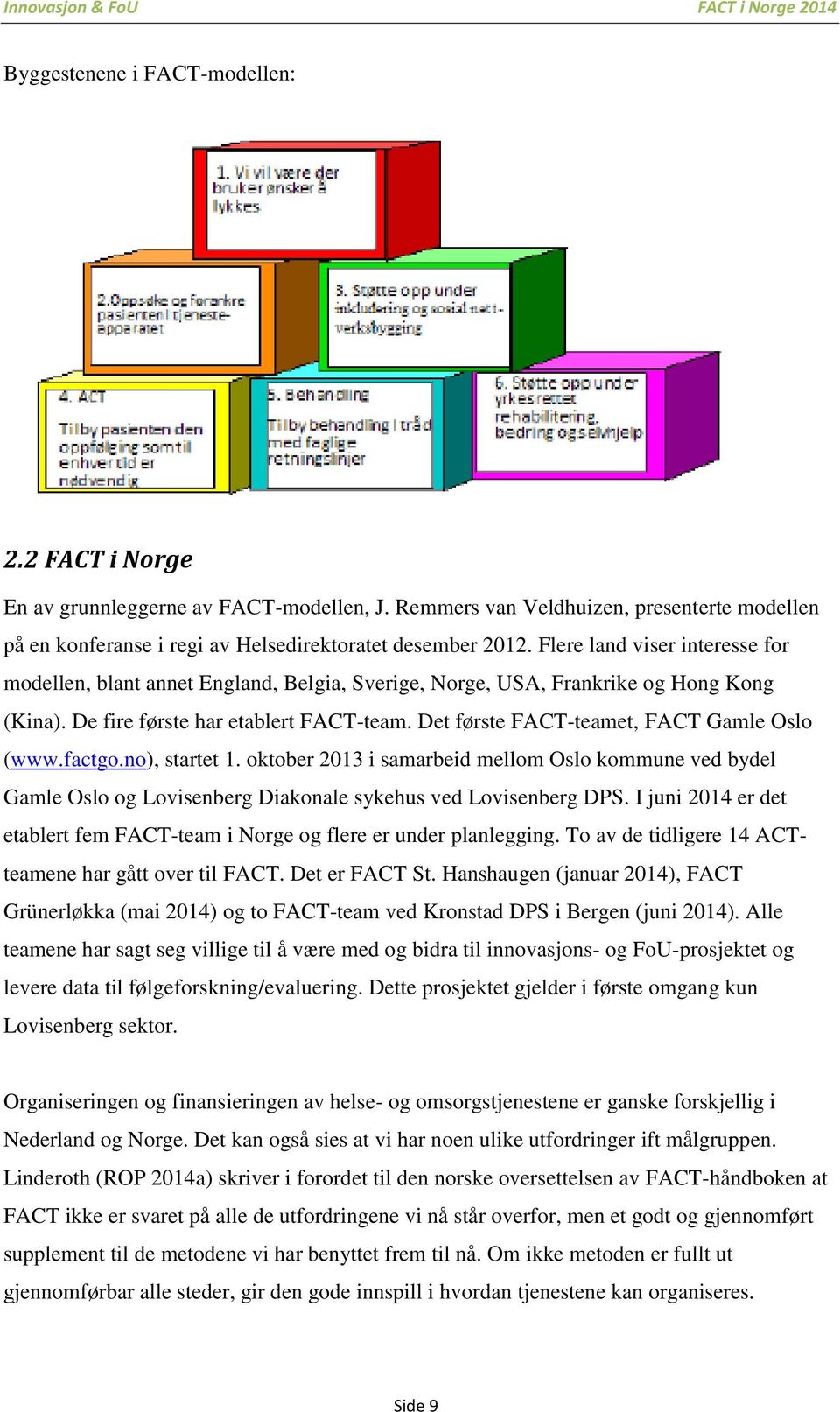 Det første FACT-teamet, FACT Gamle Oslo (www.factgo.no), startet 1. oktober 2013 i samarbeid mellom Oslo kommune ved bydel Gamle Oslo og Lovisenberg Diakonale sykehus ved Lovisenberg DPS.