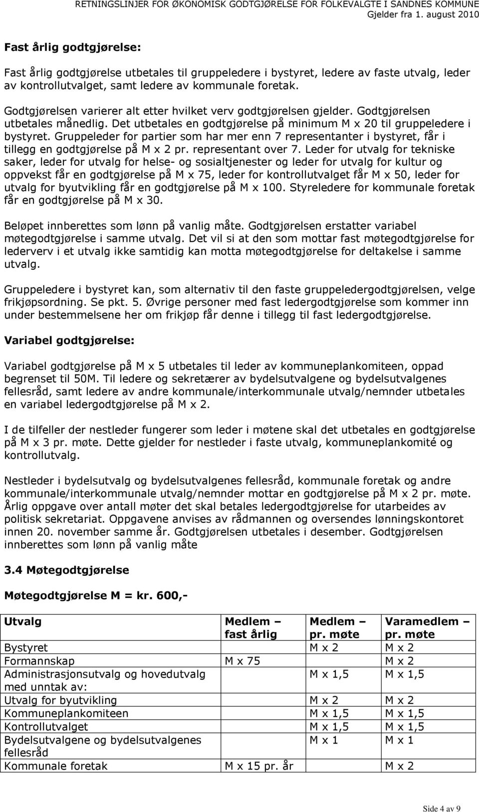 Gruppeleder for partier som har mer enn 7 representanter i bystyret, får i tillegg en godtgjørelse på M x 2 pr. representant over 7.