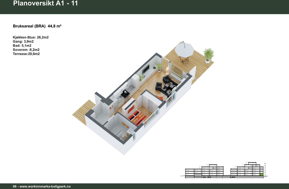 3,9m2 Bad: 5,1m2 Soverom :8,2m2