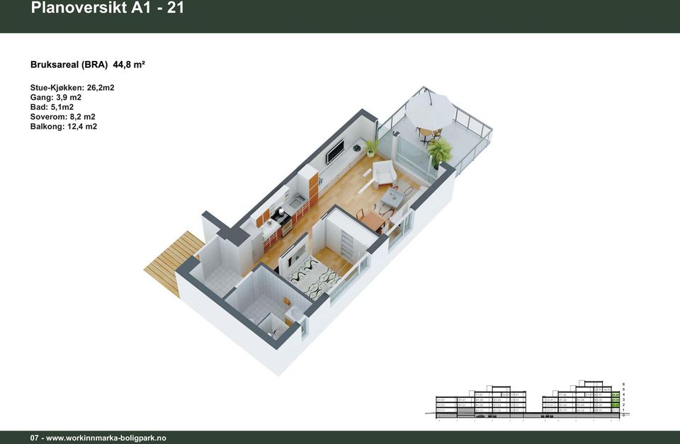 Soverom: 8,2 m2 Balkong: 12,4 m2