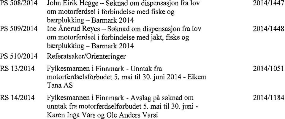 ne Ånerud Reyes- Søknad om dispensasjon fra lov om motorferdsel i forbindelse med jakt, fiske og bærplukking- Barmark 2014 Referatsaker/Orienteringer