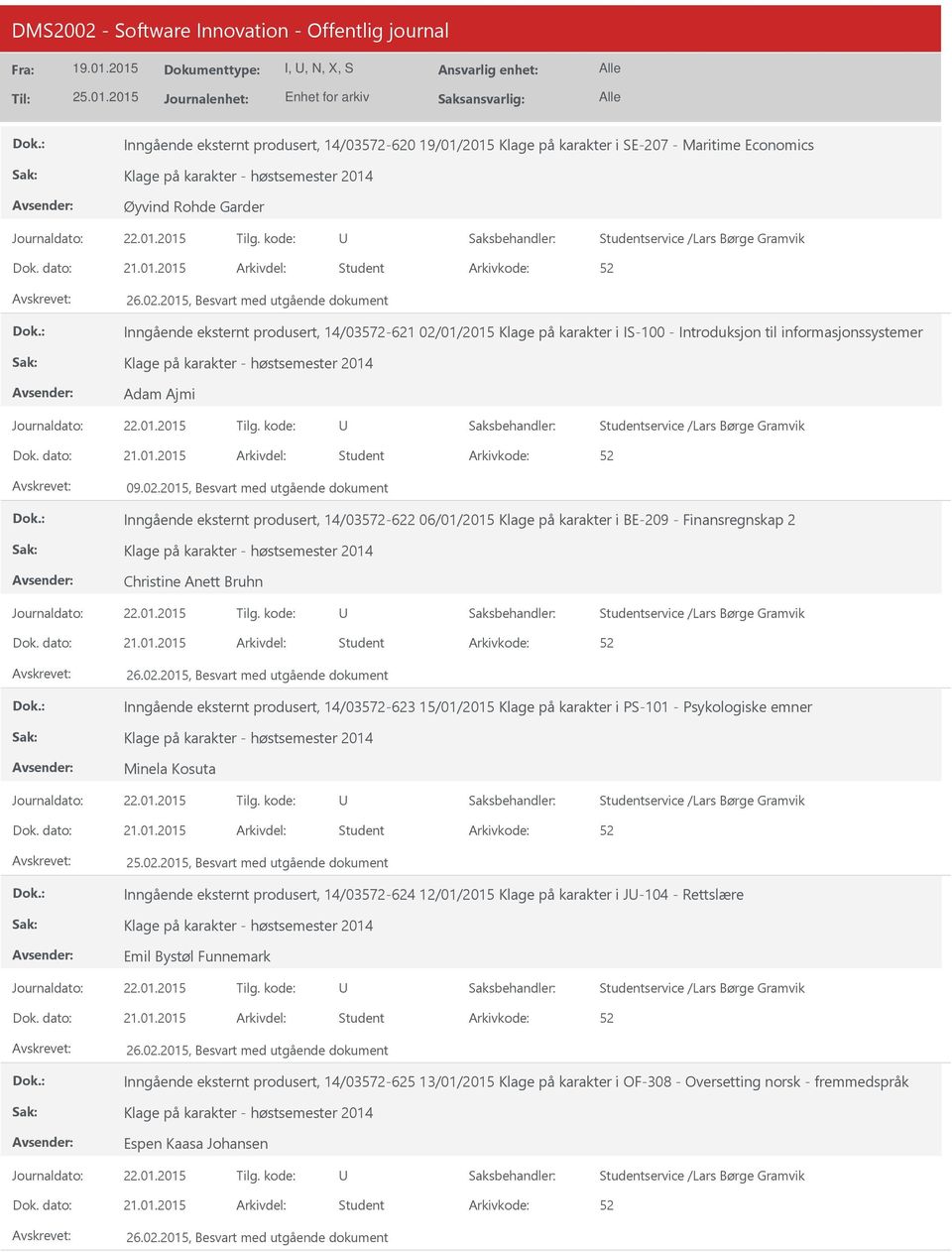 01/2015 Klage på karakter i IS-100 - Introduksjon til informasjonssystemer Adam Ajmi 21.01.2015 Student 09.02.