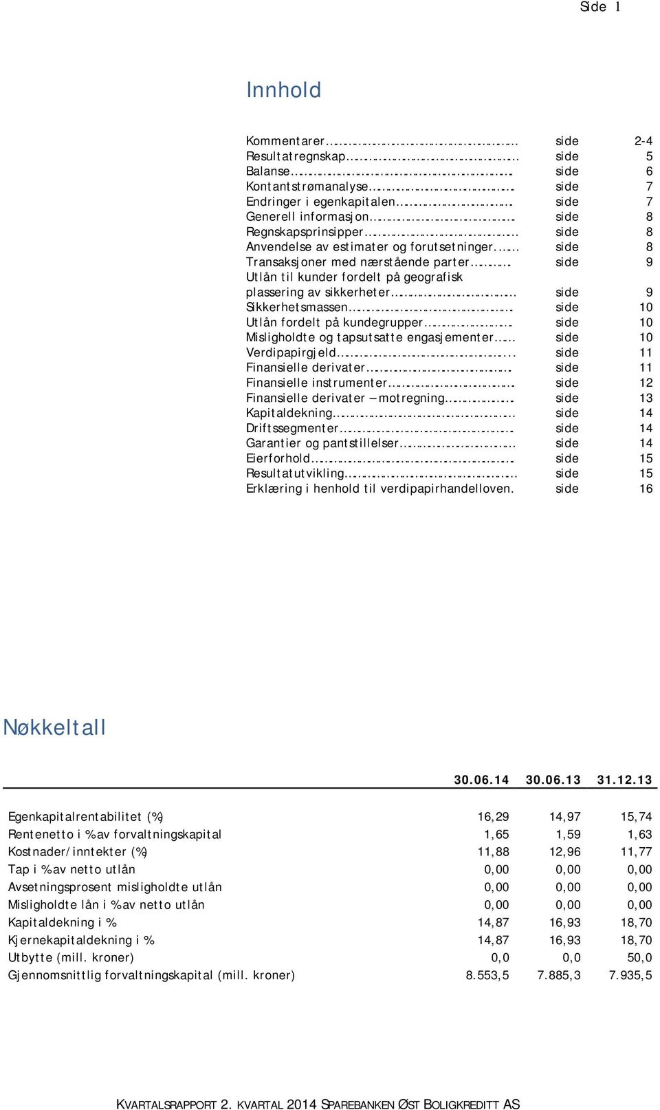 side 9 Utlån til kunder fordelt på geografisk plassering av sikkerheter side 9 Sikkerhetsmassen. side 10 Utlån fordelt på kundegrupper.