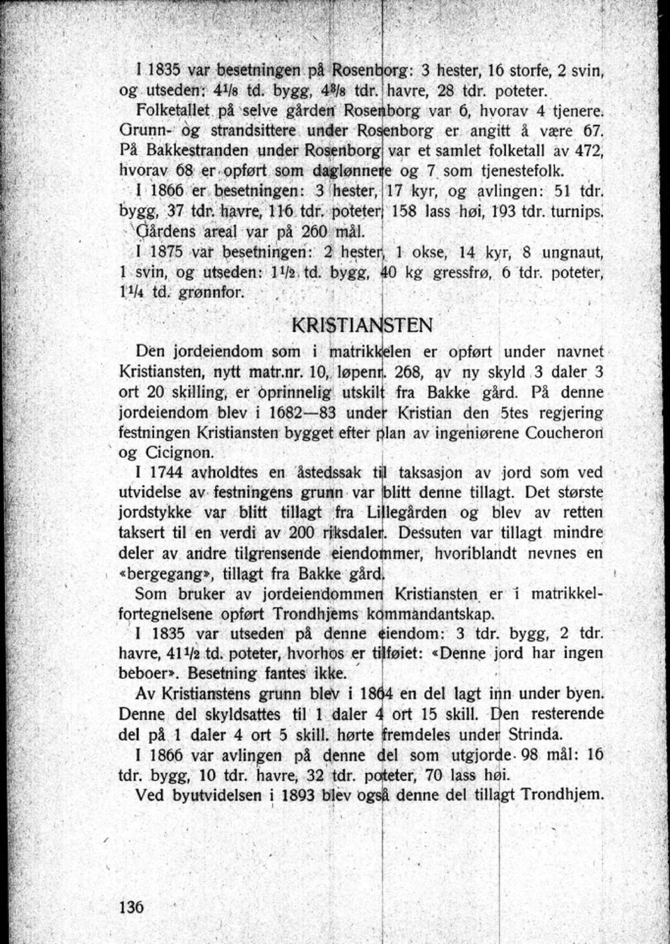 Pl Bakkestranden -under Roænbor var el samlei folketall av 472 hvorav 68 er opfert som dattønne e og 7 som tjenestefolk. I ''1866 "er-btsetningen: 3 ihester 17 kyr; og i!vhngen: 51 tdr. bygg 37 Idr;'!