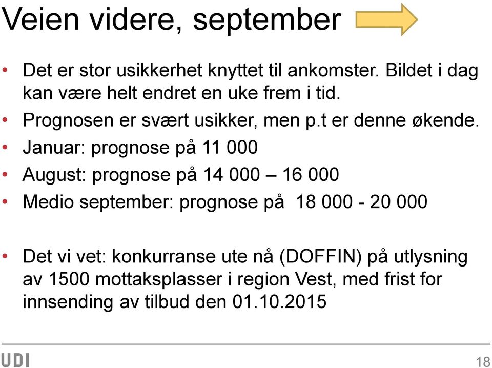 Januar: prognose på 11 000 August: prognose på 14 000 16 000 Medio september: prognose på 18 000-20 000