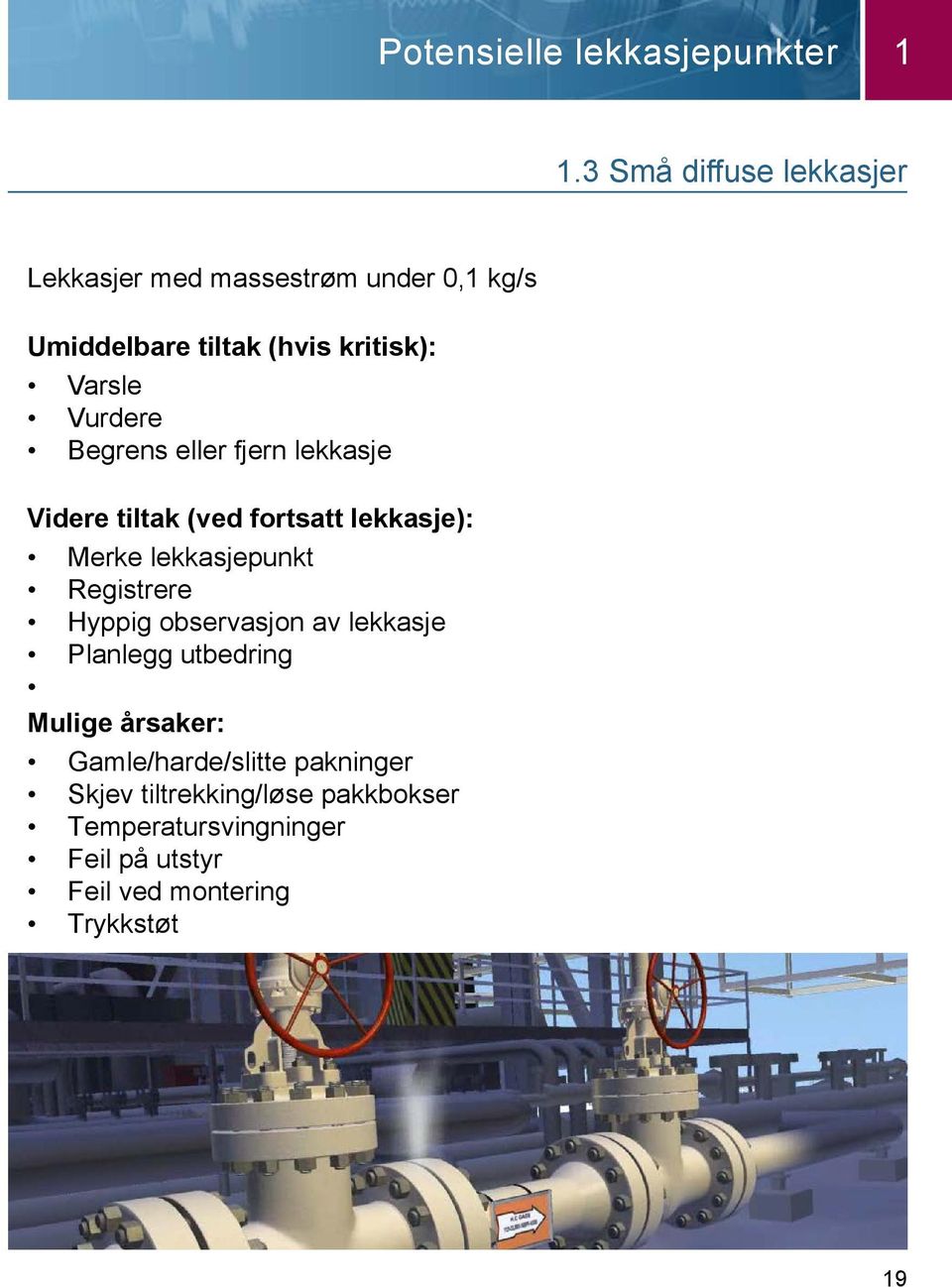 Vurdere Begrens eller fjern lekkasje Videre tiltak (ved fortsatt lekkasje): Merke lekkasjepunkt Registrere