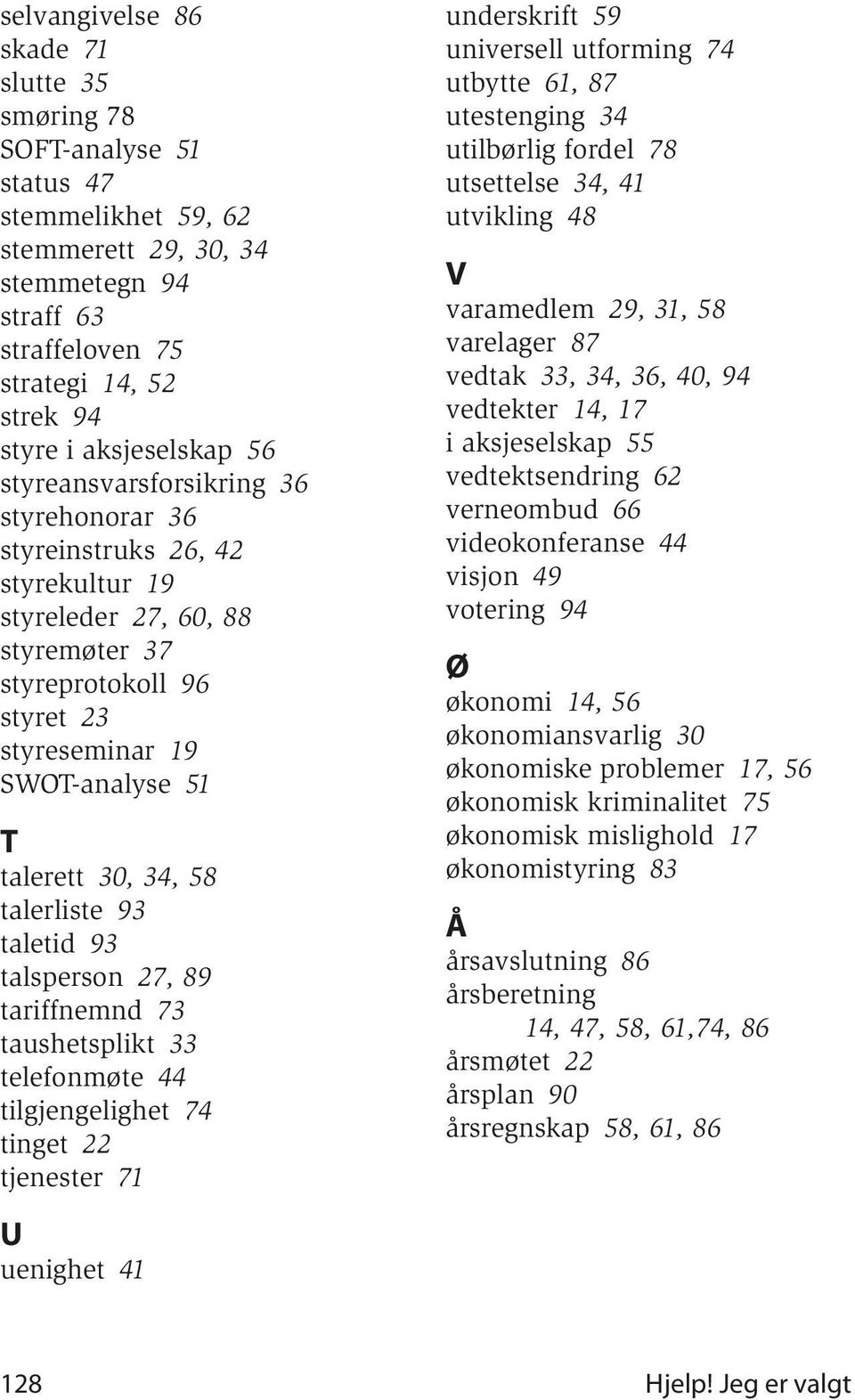 talerett 30, 34, 58 talerliste 93 taletid 93 talsperson 27, 89 tariffnemnd 73 taushetsplikt 33 telefonmøte 44 tilgjengelighet 74 tinget 22 tjenester 71 U uenighet 41 underskrift 59 universell