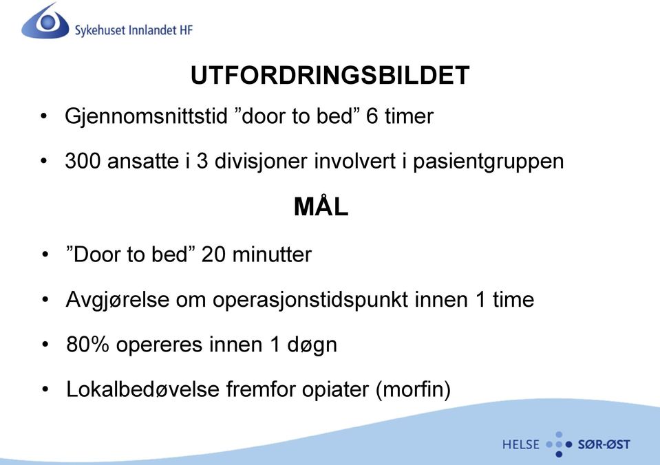 bed 20 minutter Avgjørelse om operasjonstidspunkt innen 1 time