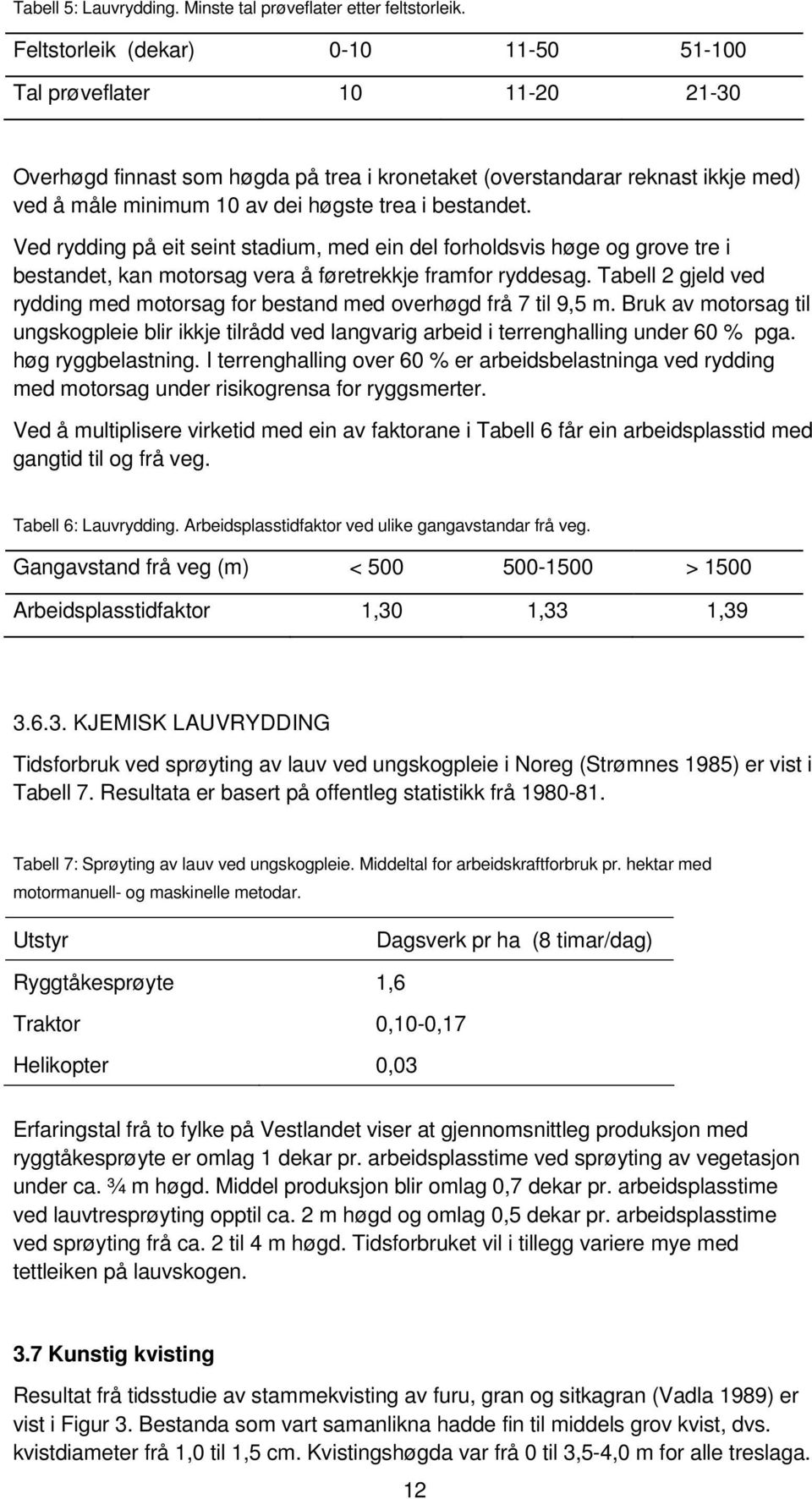 bestandet. Ved rydding på eit seint stadium, med ein del forholdsvis høge og grove tre i bestandet, kan motorsag vera å føretrekkje framfor ryddesag.