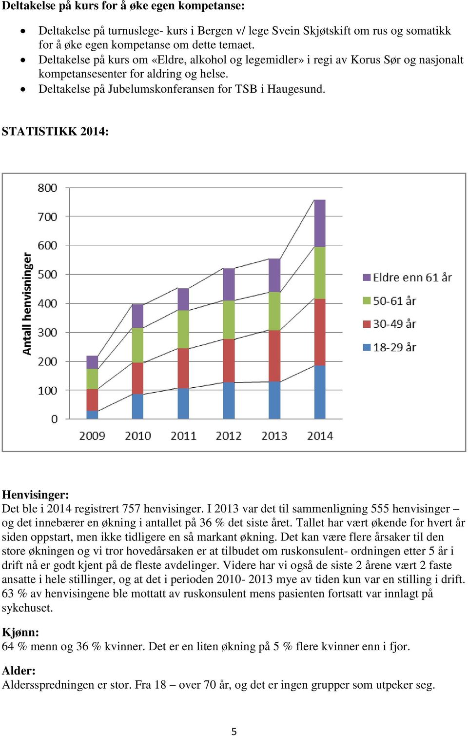 STATISTIKK 2014: Henvisinger: Det ble i 2014 registrert 757 henvisinger. I 2013 var det til sammenligning 555 henvisinger og det innebærer en økning i antallet på 36 % det siste året.