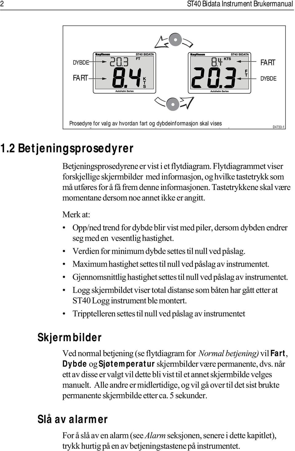 Flytdiagrammet viser forskjellige skjermbilder med informasjon, og hvilke tastetrykk som må utføres for å få frem denne informasjonen.