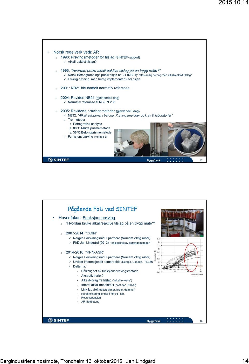 referanse til NS-EN 206 2005: Reviderte prøvingsmetder (gjeldende i dag) NB32: "Alkalireaksjner i betng. Prøvingsmetder g krav til labratrier" Tre metder 1. Petrgrafisk analyse 2.