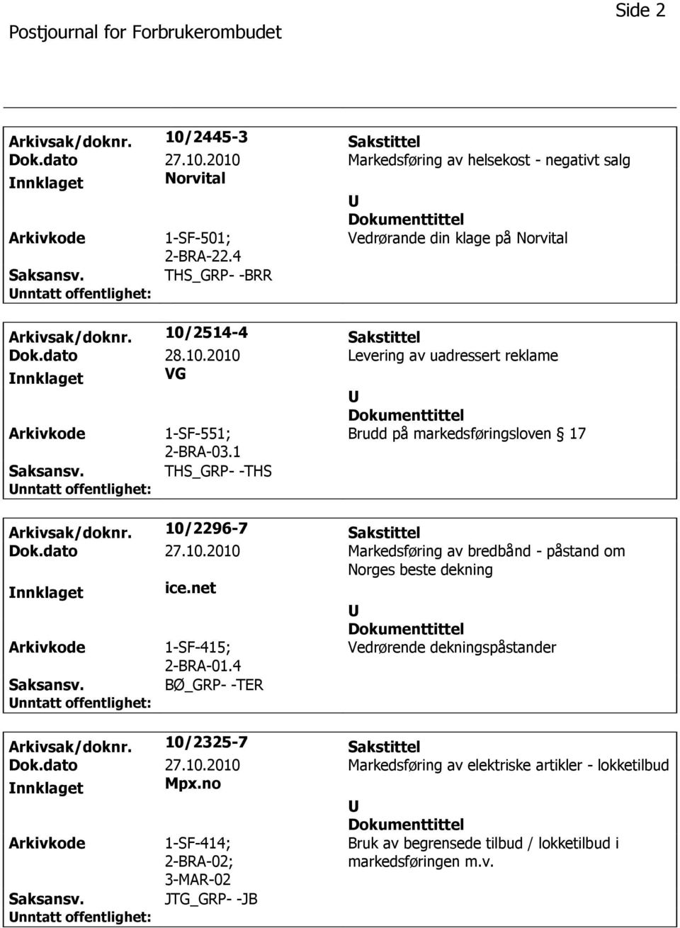 10/2296-7 Sakstittel Dok.dato 27.10.2010 Markedsføring av bredbånd - påstand om Norges beste dekning ice.net 1-SF-415; Vedrørende dekningspåstander 2-BRA-01.