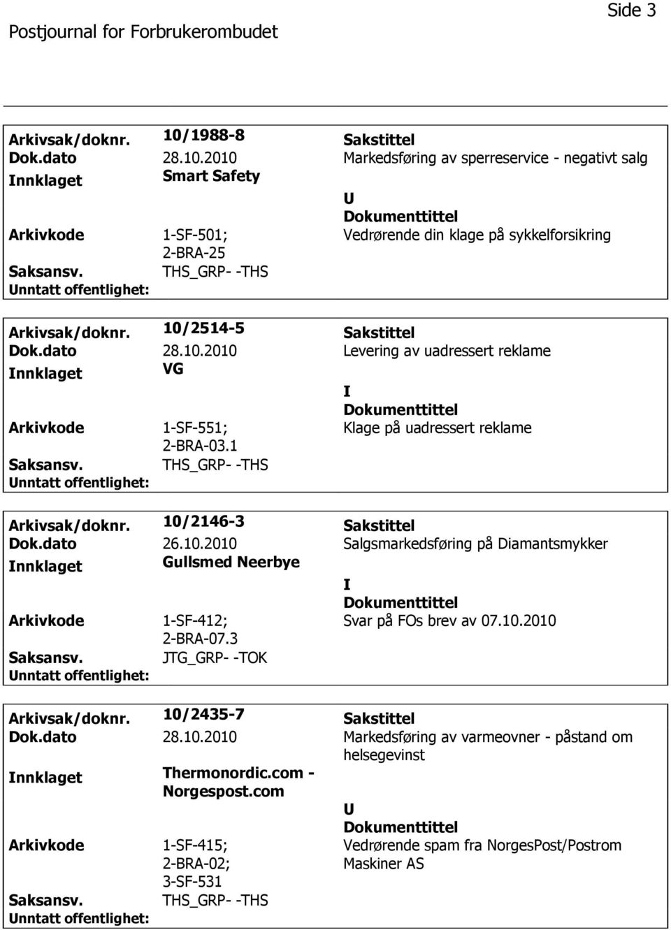 10.2010 2-BRA-07.3 JTG_GRP- -TOK Arkivsak/doknr. 10/2435-7 Sakstittel Dok.dato 28.10.2010 Markedsføring av varmeovner - påstand om helsegevinst Thermonordic.com - Norgespost.