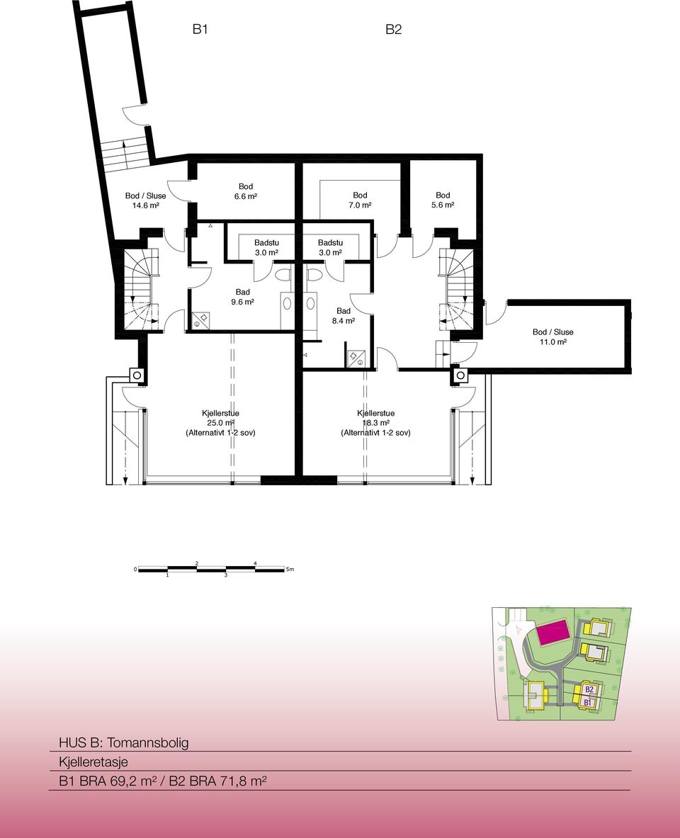 0 m² Kjellerstue 25.0 m² (Alternativt 1-2 sov) Kjellerstue 18.