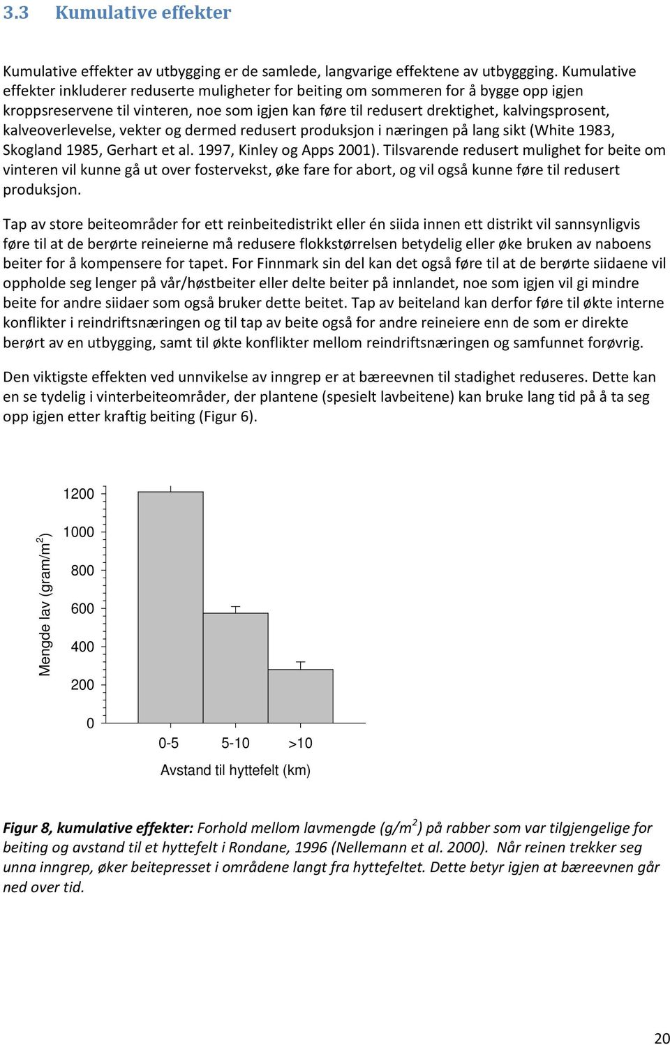 kalveoverlevelse, vekter og dermed redusert produksjon i næringen på lang sikt (White 1983, Skogland 1985, Gerhart et al. 1997, Kinley og Apps 2001).