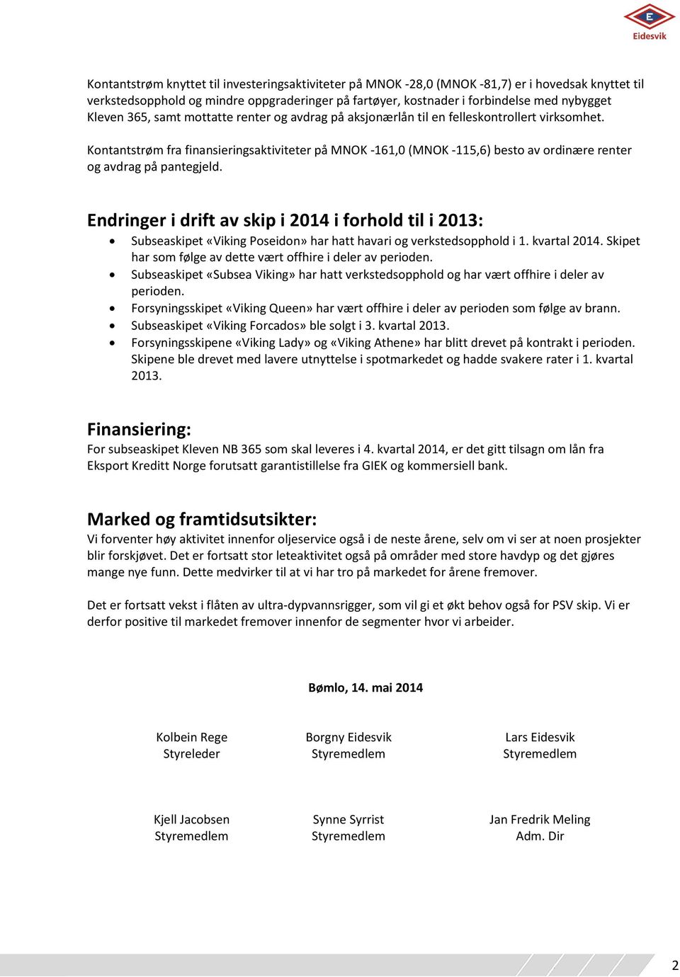 Kontantstrøm fra finansieringsaktiviteter på MNOK -161,0 (MNOK -115,6) besto av ordinære renter og avdrag på pantegjeld.