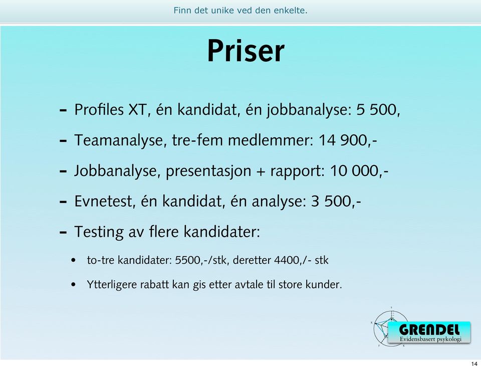 kandidat, én analyse: 3 0,- - Testing av flere kandidater: to-tre kandidater: