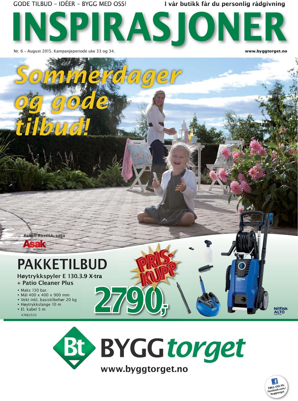 Relieff Rustikk, saga PAKKETILBUD Høytrykkspyler E 130.3.9 X-tra + Patio Cleaner Plus Maks 130 bar.