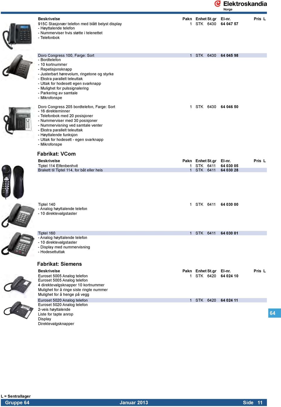 av samtale - Mikrofonspe Doro Congress 205 bordtelefon, Farge: Sort 1 STK 6430 64 046 50-16 direkteminner - Telefonbok med 20 posisjoner - Nummerviser med 30 posisjoner - Nummervisning ved samtale