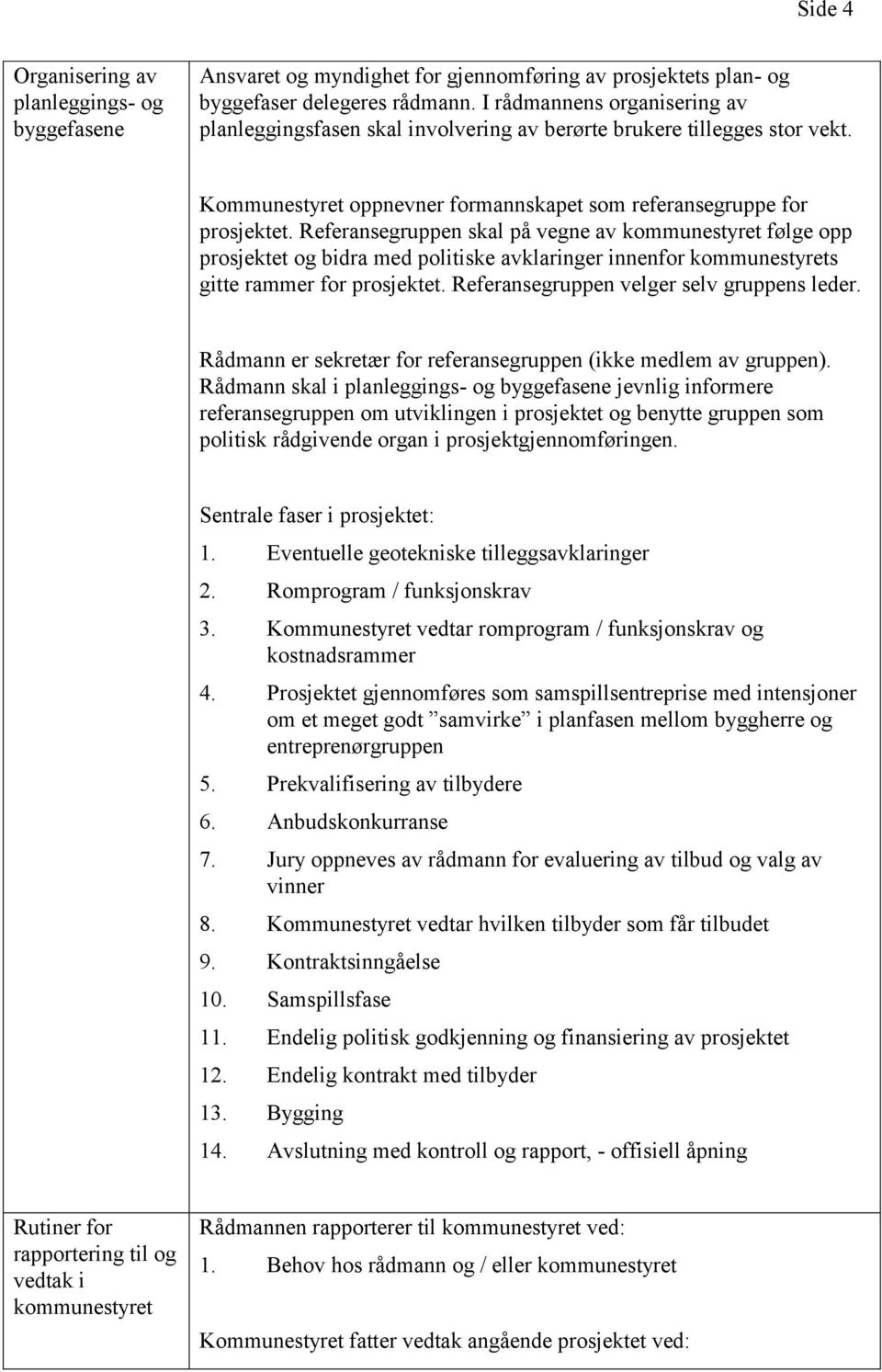 Referansegruppen skal på vegne av kommunestyret følge opp prosjektet og bidra med politiske avklaringer innenfor kommunestyrets gitte rammer for prosjektet.