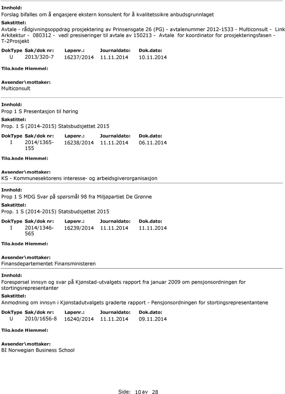 Presentasjon til høring 2014/1365-155 16238/2014 KS - Kommunesektorens interesse- og arbeidsgiverorganisasjon nnhold: Prop 1 S MDG Svar på spørsmål 98 fra Miljøpartiet De Grønne 2014/1346-565