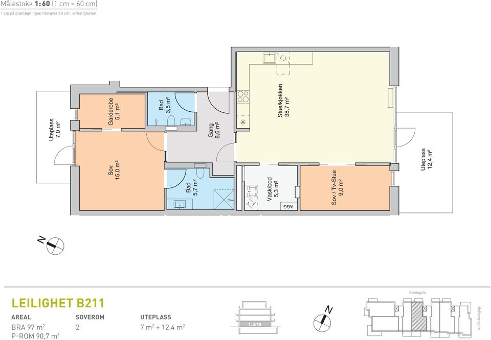 9,0 m² 8,6 m² 5,7 m² 5,7 m² / Tv-Stue 9,0 m² / Tv-Stue 9,0 m² 38,7 m² 12,4 m² 1.