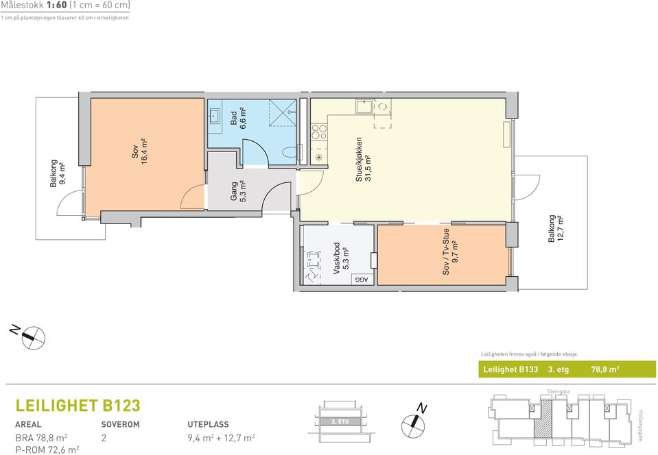 31,5 m² / Tv-Stue 9,7 m² 2.