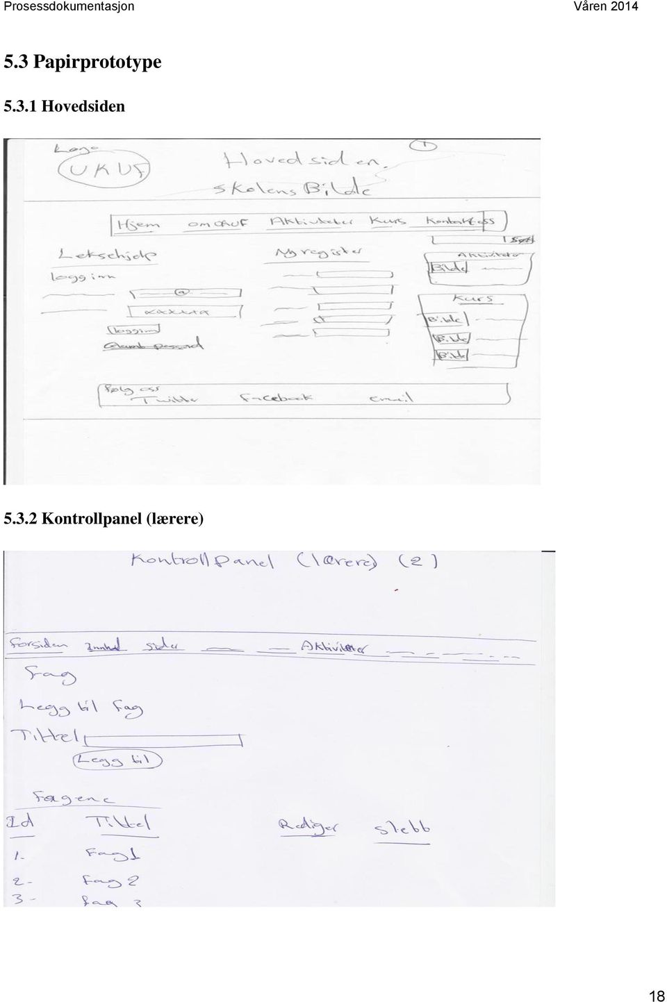 3 Papirprototype 5.3.1 Hovedsiden 5.