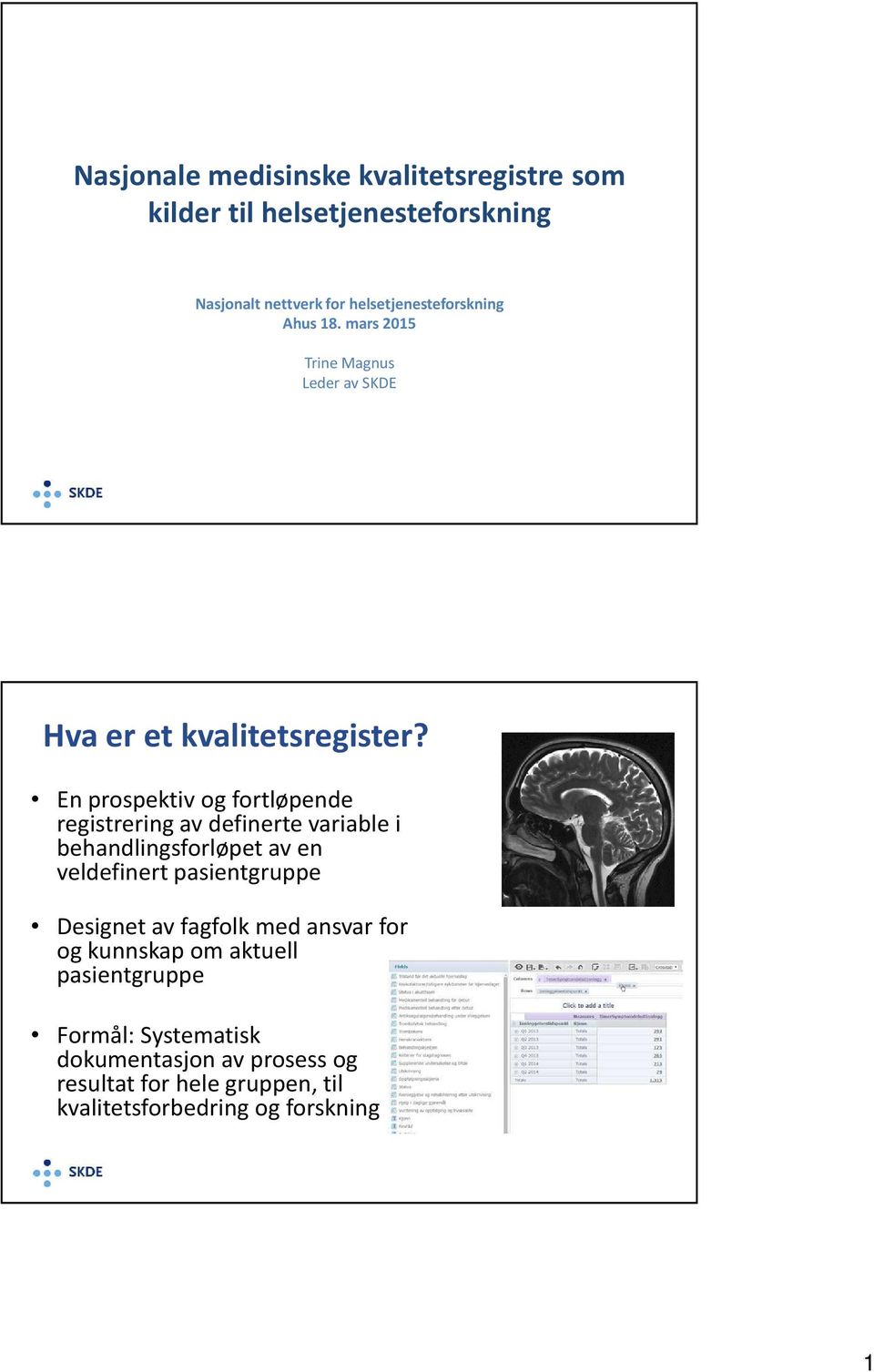 En prospektiv og fortløpende registrering av definerte variable i behandlingsforløpet av en veldefinert pasientgruppe