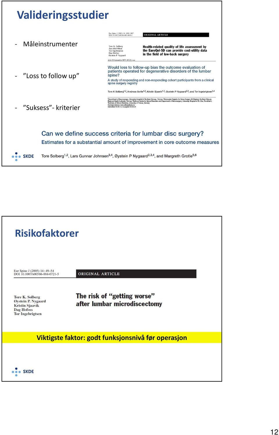 - Suksess - kriterier Risikofaktorer