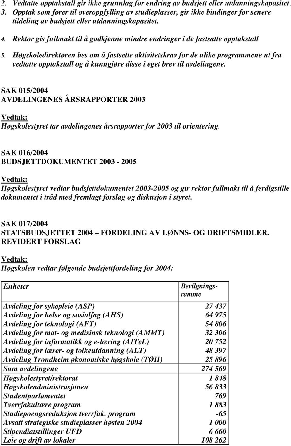 Rektor gis fullmakt til å godkjenne mindre endringer i de fastsatte opptakstall 5.